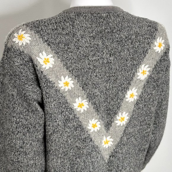 Vintage Country Blue Wool Blend Daisy Print Cardigan in Gray Women's Size M - Picture 13 of 17